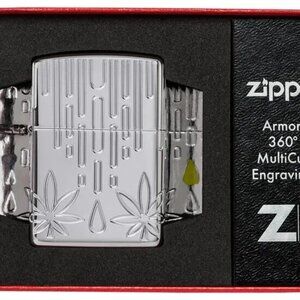 Amazing Multisided Deep Carved Armor Waxy Cannabis Zippo Lighter